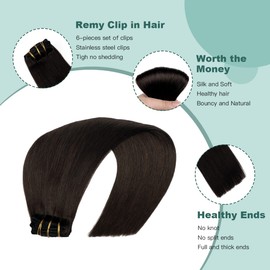 VINBAO Clip-In Real Hair Extensions Natural Black Real Hair Extensions Clip-In 120 g 20 Inches 6 Pieces Remy Clip-In Extensions Soft Natural Hair Extensions Real Hair (#1B, 50 cm)