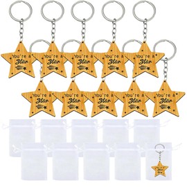 School Leavers Gifts, 10 Star Keyrings and 10 White Bags, Motivational Star Keyrings with Storage Bags, Exam Good Luck Gifts for Students, End of Term Gifts from Teachers