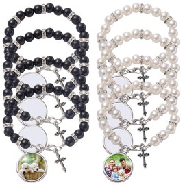 ZUYYON 8 Pcs Sublimation Blank Bracelets Catholic Rosary Heat Transfer Blank Bracelet Rosary Beads Sublimation Blank Photo Bracelets for DIY Jewelry Making(Black, White)