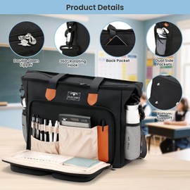 Teacher Tote Bag 15.6 Inch Work, Nurse Bag Professional Laptop Tote Computer Messenger Shoulder Bags, Laptop Briefcase for Office, College, Nursing, Black