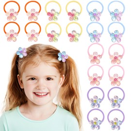 20 PCS Toddler Hair Ties for Girls, Baby Hair Tie Cute Flower Elastic Scrunchies No Damage Seamless Ponytail Holders for Toddler Girls (Pink, Purple, Orange, Yellow, Blue)