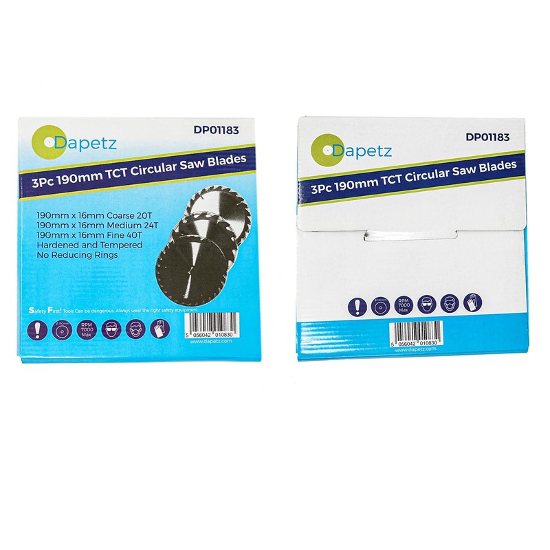 Dapetz® 3Pc 190mm TCT Circular Wood Saw Blades 20, 24