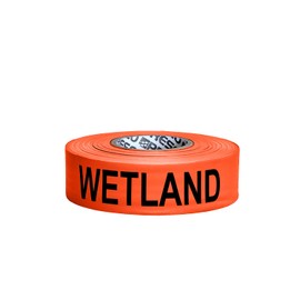 [NO ADHESIVE] Presco PresGlo Printed Roll Flagging Tape [Legends]: 1-1/2 in. x 50 yds. (Neon Orange with Black "WETLAND BOUNDARY" printing)
