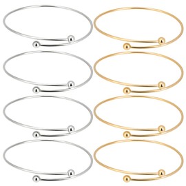 Beebeecraft 10Pcs 2 Colors Expandable Blank Bangle Bracelets 18K Gold Plated Stainless Steel Open Closure Removable Ball Charm Silver Adjustable Cuffs Bangles for DIY Jewelry Making Bracelet Craft