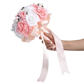TOPINCN Artificial Wedding Bouquet Bride Bridal Bouquets Bridesmaid Bouquet Simulation Bridal Holding Flower Decoration Wedding Supplies (Pink)