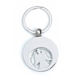 TEMPELWELT Guardian Angel Key Fob Metal Silver with Shopping Trolley Token Lucky Charm for Key Ring, silver