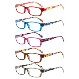 Kerecsen Reading Glasses 5 Pairs Fashion Ladies Readers Spring Hinge with Pattern Print Eyeglasses for Women (Mix Color -3, 0.75)