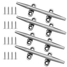 ORLANG 6 Inch 316 Stainless Steel Boat Cleats, Open Base Dock Cleats with Fasteners, Boat Dock Cleats Rope Cleat for Boat Docks, Decks or Nautical Decor (4 Pack)