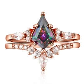 925 Sterling Silver Alexandrite Engagement Rings for Women 1.5CT Alexandrite Wedding Ring Gemstone Promise Rings for Her Rose Gold Mood Birthstone Rings Christmas Anniversary Birthday Valentine's Day Gift for Girlfriend (Rose Gold-Alexandrite2, 9)