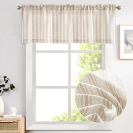 TOPICK Linen Striped Panel Curtain, Semi-Transparent Bistro Curtain, Sheer Curtain, Privacy Window Curtain for Small Windows, Kitchen, Living Room, Country House, Pack of 1, 125 W x 45 H (cm) Brown on