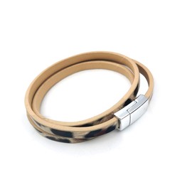 HUNO Multilayer Leopard Textured Cuff Bracelets Buckle Snakeskin PU Leather Wrap Cuff Bangle for Women(leopard)