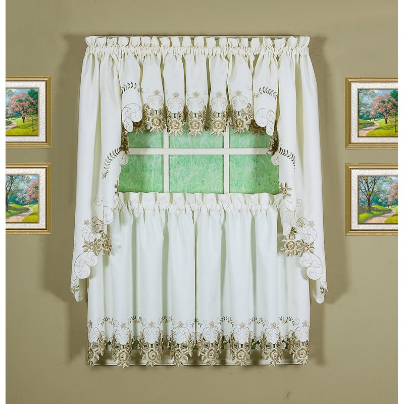 Today's Curtain Verona Reverse Embroidery Valance, 14", Ecru/Antique