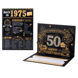 HOHOMANGA 50th Birthday Card, 3D Pop Up 50th Birthday Card for Men Women, Back in 1975 Card with Envelope, 50th Birthday Gifts for Dad, Mom, Husband, Wife (Black Gold)