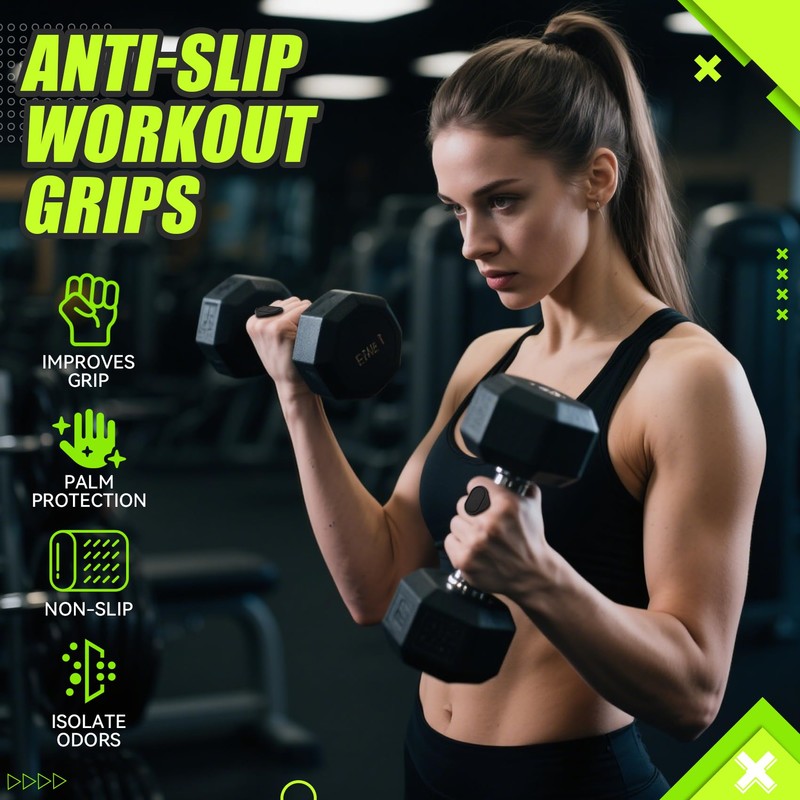 LTFIOON 1 Pair Anti Slip Workout Grips, Ergonomic Rubber Gym