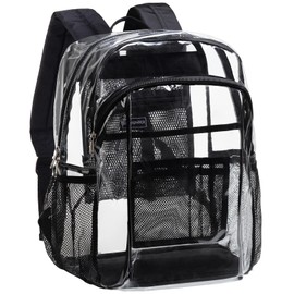 Vorspack Clear Backpack Heavy Duty - Clear Book Bag with Multi-pockets Large See Through Backpack for College Workplace - Black
