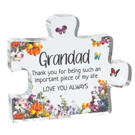Grandad Gifts - Important Piece - Acrylic Jigsaw Puzzle Plaque Keepsake Gift for Grandpa, 100mm x 100mm Christmas Birthday Present from Granddaughter Grandson