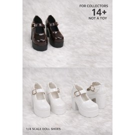 [Sunny Step] Thick Sole Doll Heel Shoes Shoes Junior SD Size Doll Strap Shoes Black Black Lolita Enamel Brown White Brown Miniature Shoes for Dolls Accessories Doll Clothes Accessories (Black, 1/4)