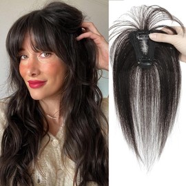 Clip In Fringe Bangs 360° 3D Cover Clip in Bangs 100% Real Human Hair Toppers with Bangs，Natural Black Hair pieces Clip on Bangs for Women Fake Bangs for Daily Wear