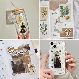 Vintage Mushroom Stickers 60 Pcs, Large Witchy Aesthetic Mushroom Decor for Adults Teens, Mushroom Decal for Scrapbook, Junk Journal, Bullet Journal, Card Making, DIY Crafts