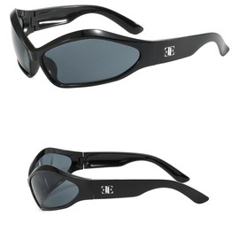 Turbo | Flex Silver Sunglasses Wrap Around Y2K - Color: Black