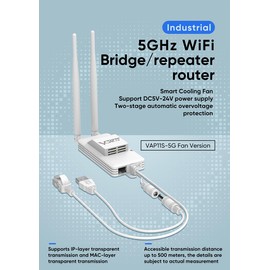 VONETS 5GHz Industrial Mini WLAN Router Bridge Repeater, LAN to WLAN Adapter, Wireless Bridge Converts RJ45 Connection to Wireless, 2 External Antennas, VAP11S-5G with Intelligent Cooling Fan