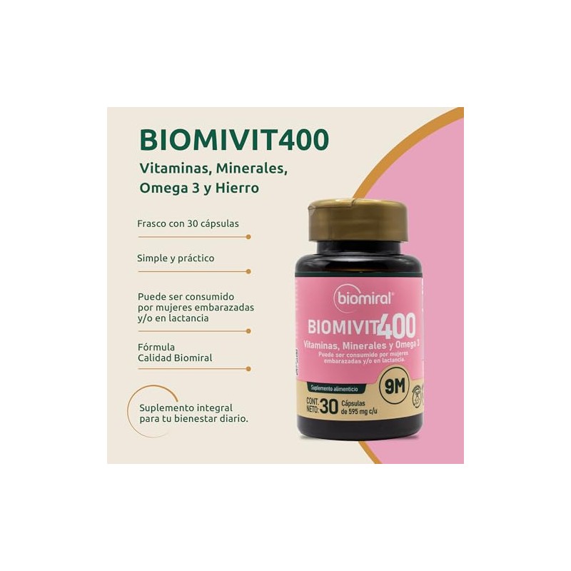 Biomiral Biomivit 400 Multivitamínico Mujer Vitamina B12 Ácido Fólico Omega