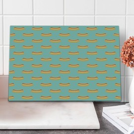 Lunarable BBQ Party Cutting Board, Hotdog with Ketchup Mustard Traditional American Snack, Decorative Tempered Glass Cutting and Serving Board, Large Size, Burnt Sienna Almond Green Pale Orange