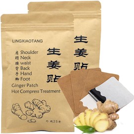 LINGXIAOTANG 50pcs Self-Heating Ginger Patch,Shoulder, Neck, Waist, Back, Hand, Foot, Knee & Joint, Hot Compress Pad (12 * 8cm) for Lymph, Promote Blood Circulation