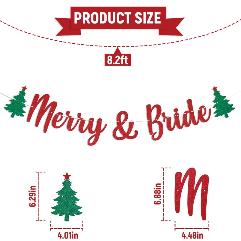 Merry & Bride Banner - Christmas Bridal Shower Decor, Xmax