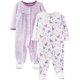Simple Joys by Carter's Girls' 2-Pack Cotton Snap Footed Sleep and Play, Purple Unicorn, Preemie