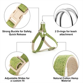 Plutus Pet Cotton Hemp Step in Dog Harness, Sustainable, Lightweight and Escape-Proof, Quick Fit Dog Harness for Puppy Small Medium and Large Dogs, Green, XS