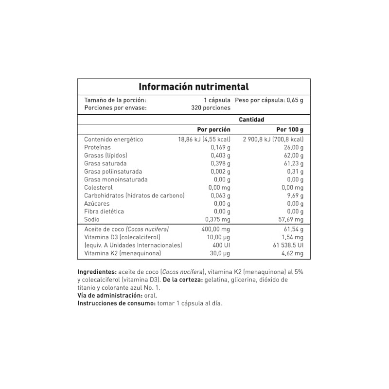Macca Nutrition Vitamina D3 + K2 con Aceite de Coco