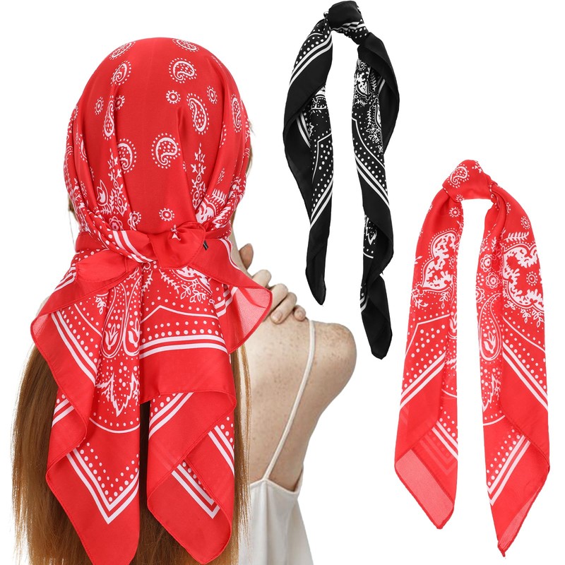 COMNICO 27.5 Inches Satin Head Scarf 2 Pcs Hair Scarf