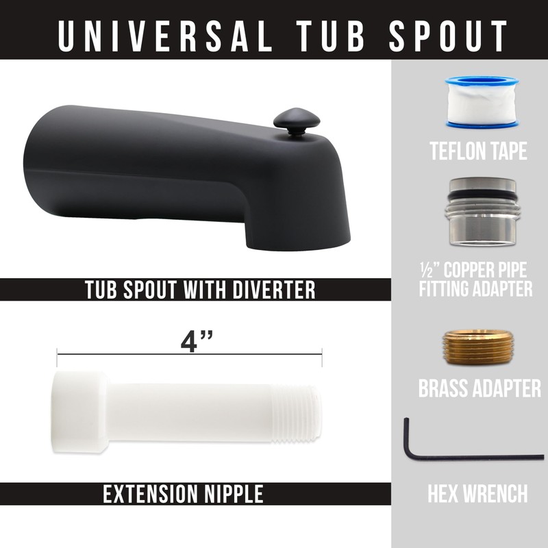 Westbrass E507DUS-62 Universal Fit 7" Diverter Tub Spout, Zinc, Matte