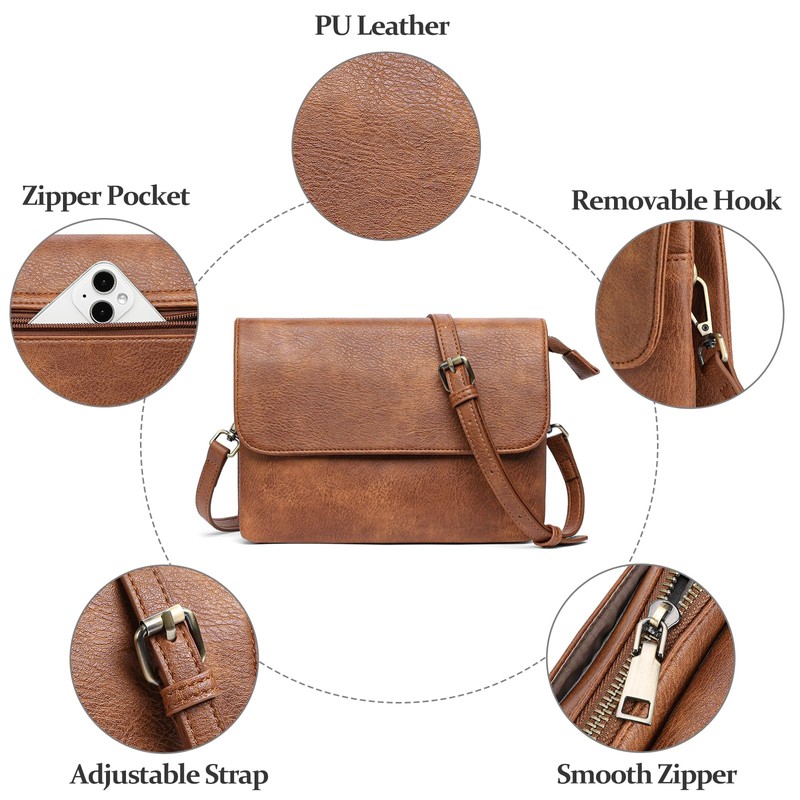 LEEXTON Women's Cross-Body Shoulder Bag, Pochette, 2-Way, Genuine Leather, Lightweight,