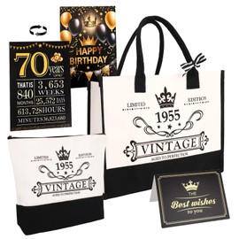 70. Geburtstagsgeschenk für Frauen 1955 Tote Tasche Reiseausrüstung, 70 Geburtstag für Mutter Frau Freunde, Handtasche & Kosmetiktasche & Geburtstagsplakat Geschenk fürJahrgang 1955 (70 Jahre)