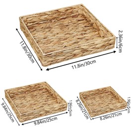 3er Set Aufbewahrung Geflochten aus Wasserhyazinthe Seegras Eckiges Deko Tablett Serviertablett Handgeflochten Wasserhyazinthe Aufbewahrungskorb für Wohnzimmer, Esszimmer & Badezimmer Küchen