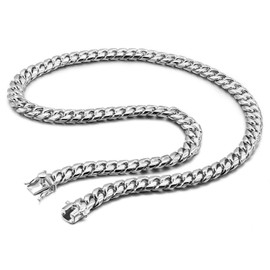 Dankadi Italy Solid 925 Sterling Silver Miami Cuban Link Chain Men's Necklace - Fashion Box Lock Cuban Link 10 MM 24 inches 120 g Jewelry Gift（24）