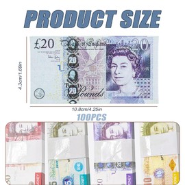 Fake Money Notes, 100 Pcs Prop Money UK, Play Money Stacks Educational Toys for 3+ Year Olds, Four Denominations(5 10 20 50) Fake Cash, Fake Notes for Pranks, Play Board Games and Birthday Party