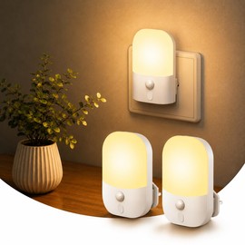 Emeritpro Night Light Socket with Motion Sensor, 5 Adjustable Brightness Levels, 2700 K Warm White, Auto Modes, Night Light Children for Hallways, Living Room, Stairs, Kitchen, Living Room, Bedroom, Pack of 2