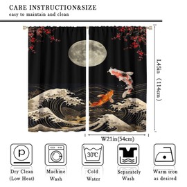 Koi Fish Curtains for Bedroom, Japanese Style Yin Yang Big Wave Cherry Blossom Window Treatments for Living Room, Oriental Koi Fish Carp Drape 2 Panel Sets42x45 Inch