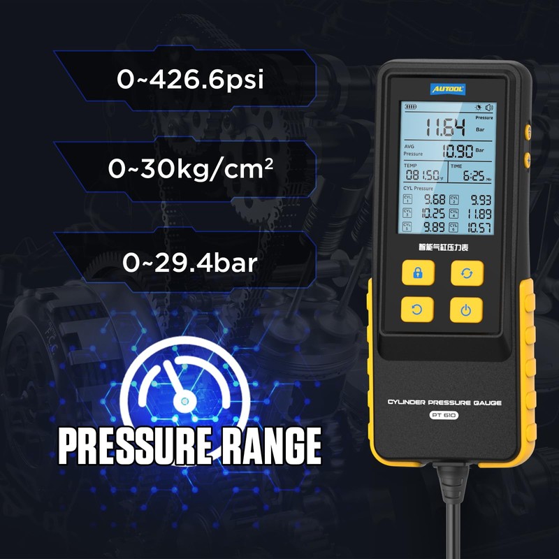 AUTOOL Digital Compression Tester Automotive Compression Gauge 0-426PSI 0~29bar for