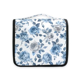 senya Hanging Travel Toiletry Bag Cute Kit Makeup Case Cosmetics Organizer for Men Women (Roses Blue White Pedals)