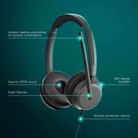 EPOS Impact 860 ANC Headset with Microphone - High-Efficiency Noise Cancelling, Double-Sided, Super Wideband Audio, USB-C Connectivity, Wired Office Headset for Business Adaptive Active Noise Cancel