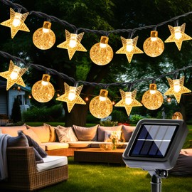 COZII Solar Garden Lights Outdoor, 60LED 10M/33FT Solar String Lights with IP65 Waterproof, 8 Modes Lighting, Crystal Ball and Stars Fairy Lights for Garden, Yard, Home, Patio, Christmas(Warm White)