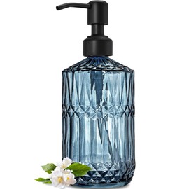 JASAI 18Oz Blue Soap Dispenser with Black Rust Proof Pump, Refillable Bathroom soap Dispenser with Thick Glass, Kitchen Soap Dispenser for Hand soap & Dish Soap.(Blue)