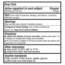 Puregen Labs High Potency Gas Relief with Simethicone 250 mg, 100 Softgels