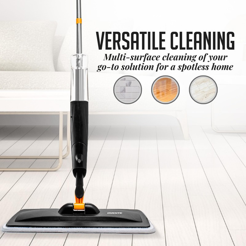 OVENTE Microfiber Spray Mop for Floor Cleaning with Refillable Bottle,