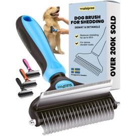 MalsiPree Dog Brush for Shedding - 2 in 1 Undercoat Rake Deshedding Tool for Medium to Large Double-Coated Dog Grooming - Pet Dematting Comb - Pet Deshedder (Blue)