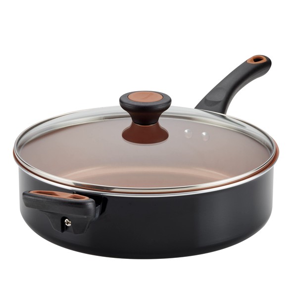 Farberware Glide Ceramic Nonstick Saute Pan / Frying Pan / Fry Pan with Lid and Helper Handle - 4 Quart, Black